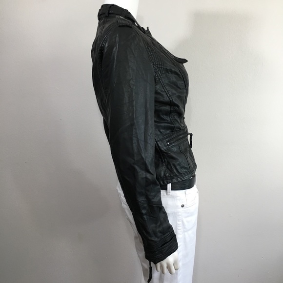 • ZARA Biker Moto Faux Vegan Leather Collar Jacket - Picture 4 of 8
